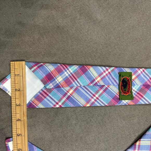 Boston Traders Madras Plaid Tie Cotton Y2K Blue Pink Preppy Spring Easter - Picture 4 of 4